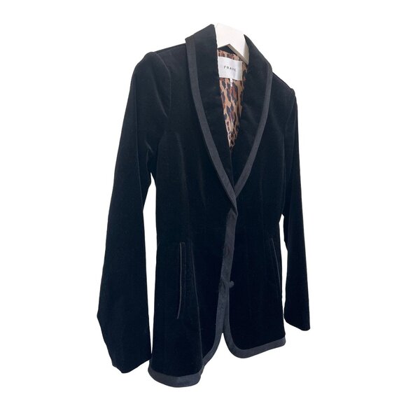Frame Black Velvet Blazer Jacket With Leopard Print Lining - Picture 4 of 8